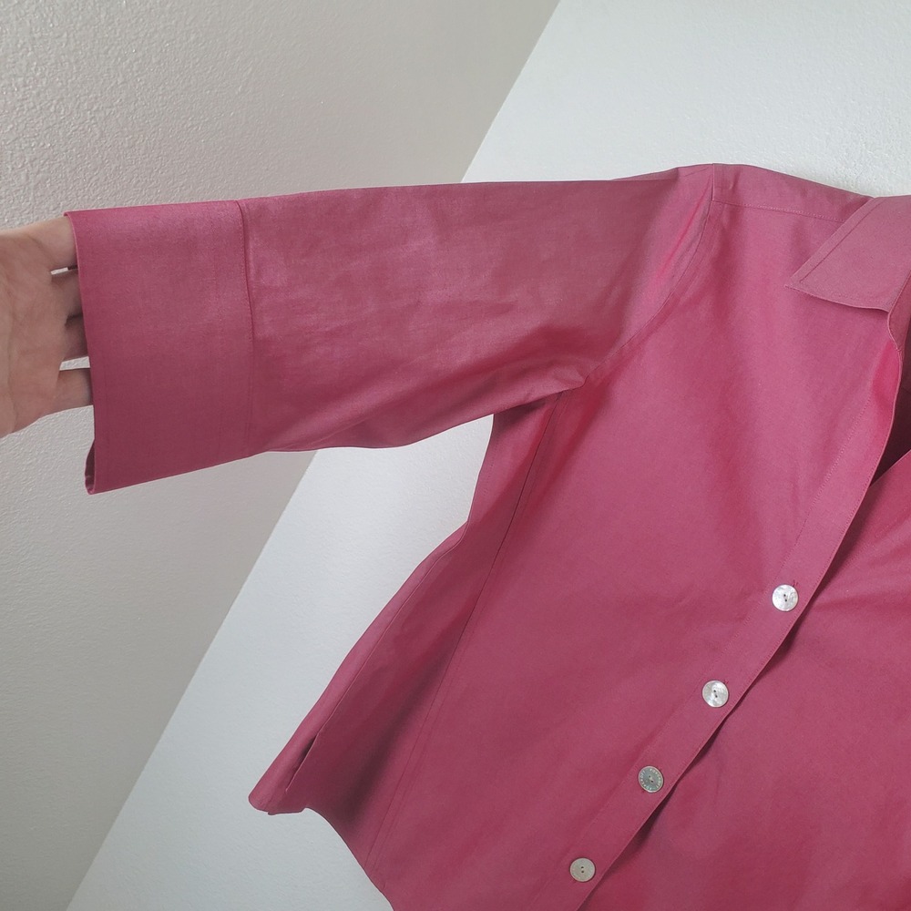 Foxcroft Women's Heritage Non-Iron Cotton Shirt Shaped Fit Pink Red 12P Petite - Picture 8 of 10